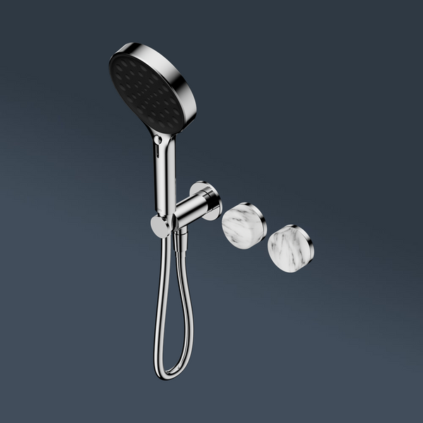 Nero Serenity Progressive Shower System With Arabescato Corchia Handle And Serenity Hand Shower Chrome
