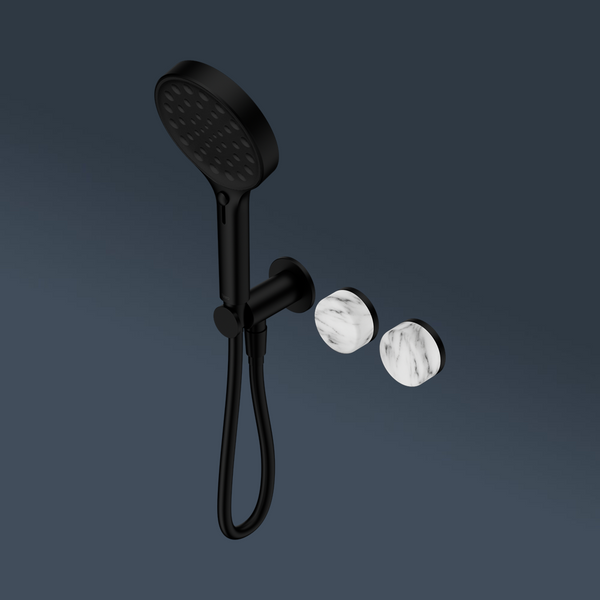 Nero Serenity Progressive Shower System With Arabescato Corchia Handle And Serenity Hand Shower Matte Black