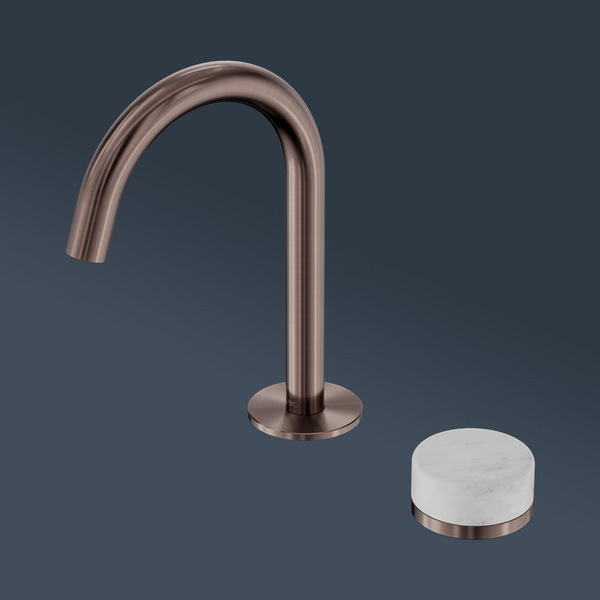 Nero Serenity Progressive Basin Mixer Arc Spout With Carrara Handle Brushed Bronze