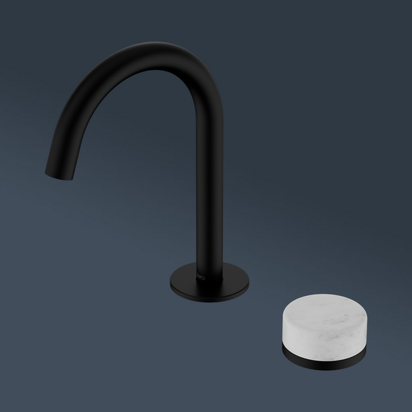 Nero Serenity Progressive Basin Mixer Arc Spout With Carrara Handle Matte Black