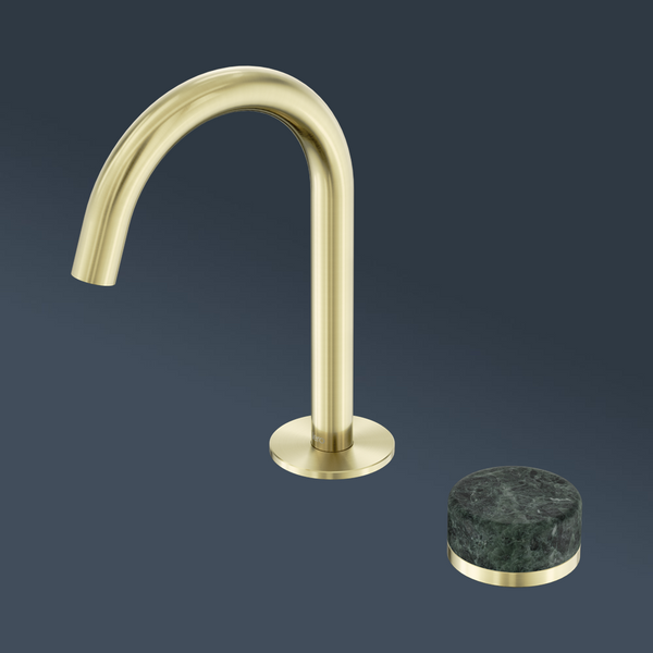 Nero Serenity Progressive Basin Mixer Arc Spout With Verde Alpi Handle Brushed Gold