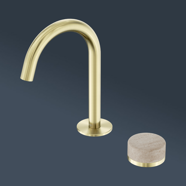 Nero Serenity Progressive Basin Mixer Arc Spout With Rome Travertine Handle Brushed Gold