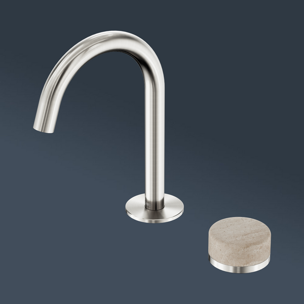 Nero Serenity Progressive Basin Mixer Arc Spout With Rome Travertine Handle Brushed Nickel