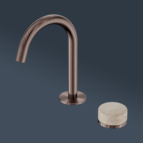 Nero Serenity Progressive Basin Mixer Arc Spout With Rome Travertine Handle Brushed Bronze