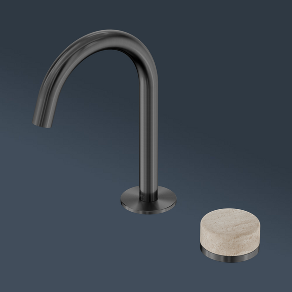 Nero Serenity Progressive Basin Mixer Arc Spout With Rome Travertine Handle Gunmetal