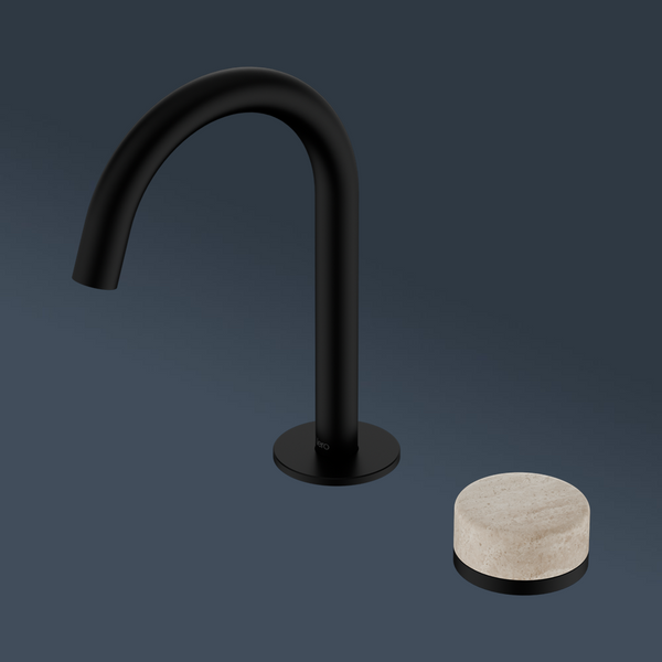 Nero Serenity Progressive Basin Mixer Arc Spout With Rome Travertine Handle Matte Black