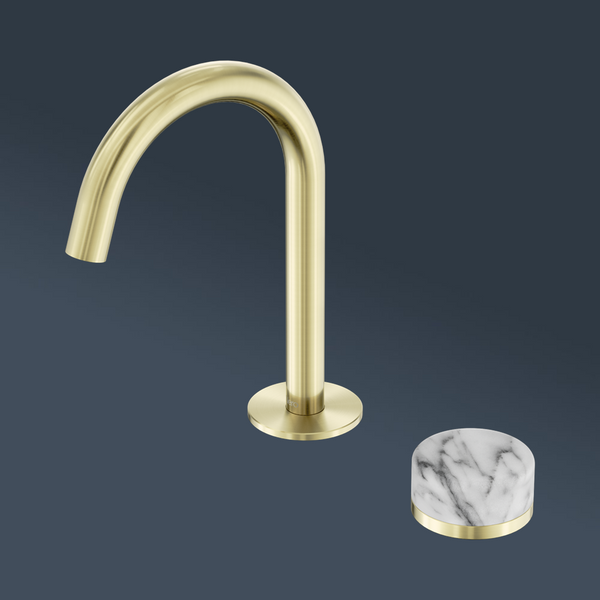 Nero Serenity Progressive Basin Mixer Arc Spout With Arabescato Corchia Handle Brushed Gold