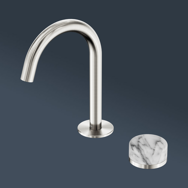 Nero Serenity Progressive Basin Mixer Arc Spout With Arabescato Corchia Handle Brushed Nickel