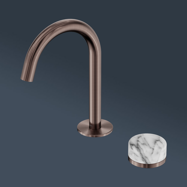 Nero Serenity Progressive Basin Mixer Arc Spout With Arabescato Corchia Handle Brushed Bronze