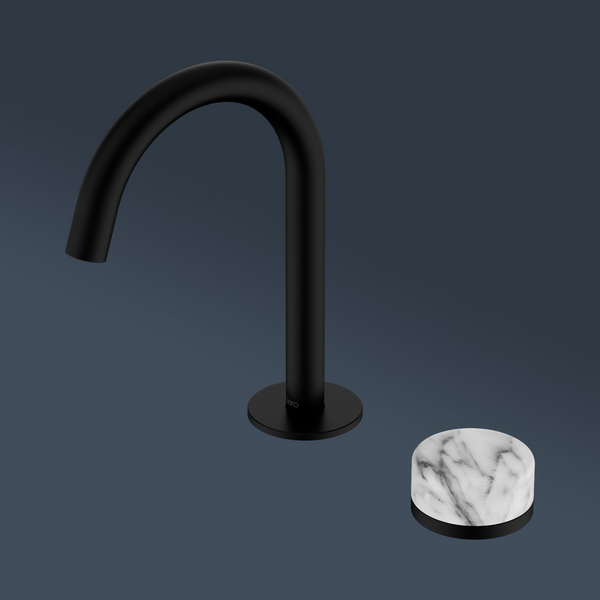 Nero Serenity Progressive Basin Mixer Arc Spout With Arabescato Corchia Handle Matte Black