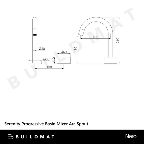 Nero Serenity Progressive Basin Mixer Arc Spout With Metal Handle Gunmetal