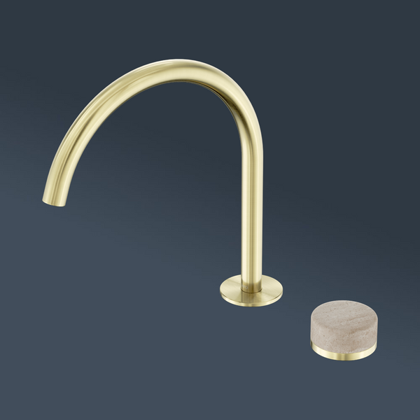 Nero Serenity Progressive Bath/Kitchen Mixer Arc Spout With Rome Travertine Handle Brushed Gold