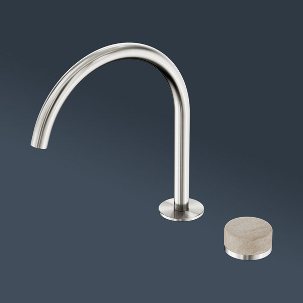 Nero Serenity Progressive Bath/Kitchen Mixer Arc Spout With Rome Travertine Handle Brushed Nickel