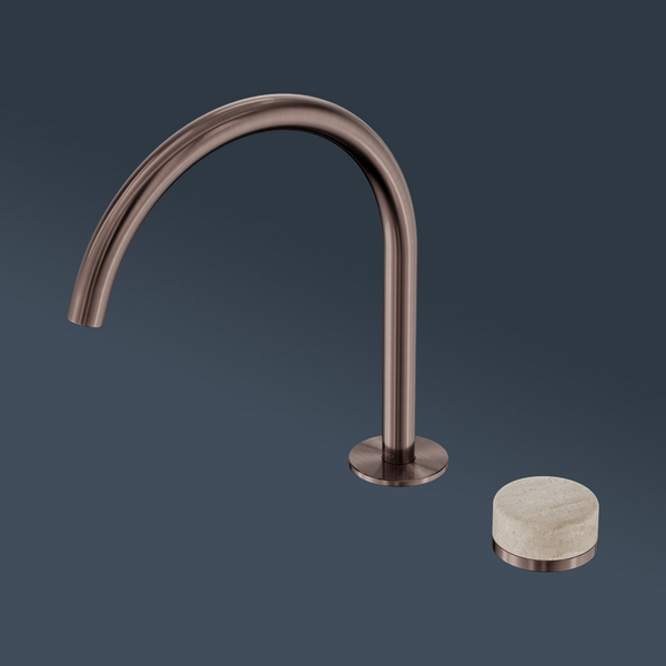 Nero Serenity Progressive Bath/Kitchen Mixer Arc Spout With Rome Travertine Handle Brushed Bronze