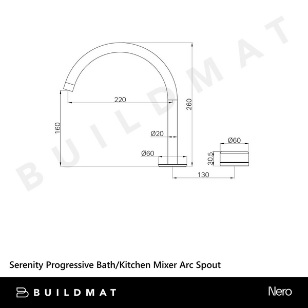 Nero Serenity Progressive Bath/Kitchen Mixer Arc Spout With Rome Travertine Handle Chrome