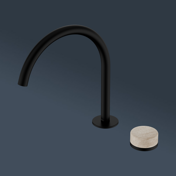 Nero Serenity Progressive Bath/Kitchen Mixer Arc Spout With Rome Travertine Handle Matte Black