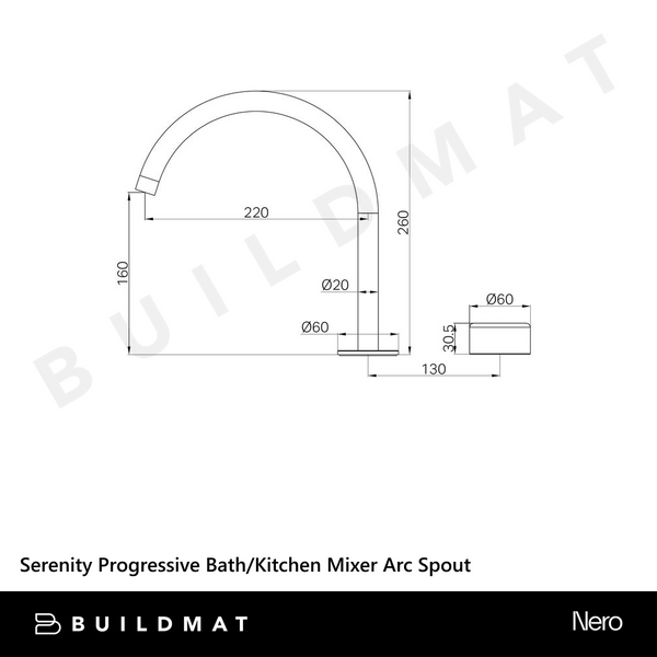 Nero Serenity Progressive Bath/Kitchen Mixer Arc Spout With Metal Handle Brushed Nickel