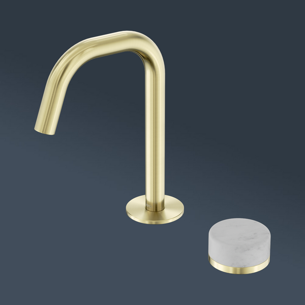 Nero Serenity Progressive Basin Mixer Edge Spout With Carrara Handle Brushed Gold