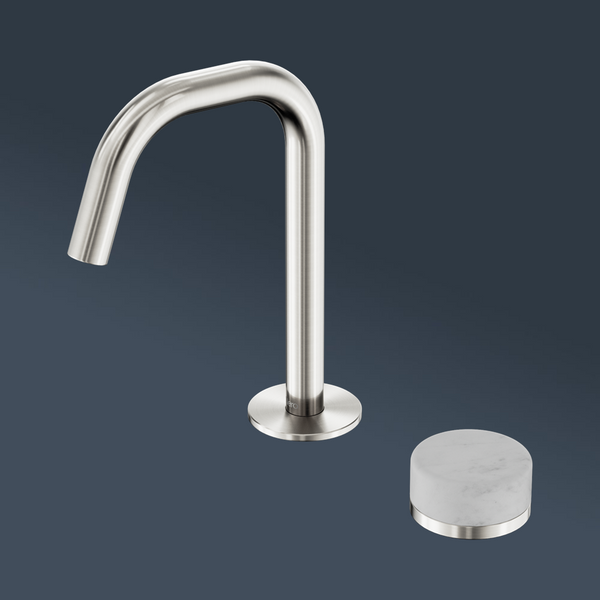 Nero Serenity Progressive Basin Mixer Edge Spout With Carrara Handle Brushed Nickel