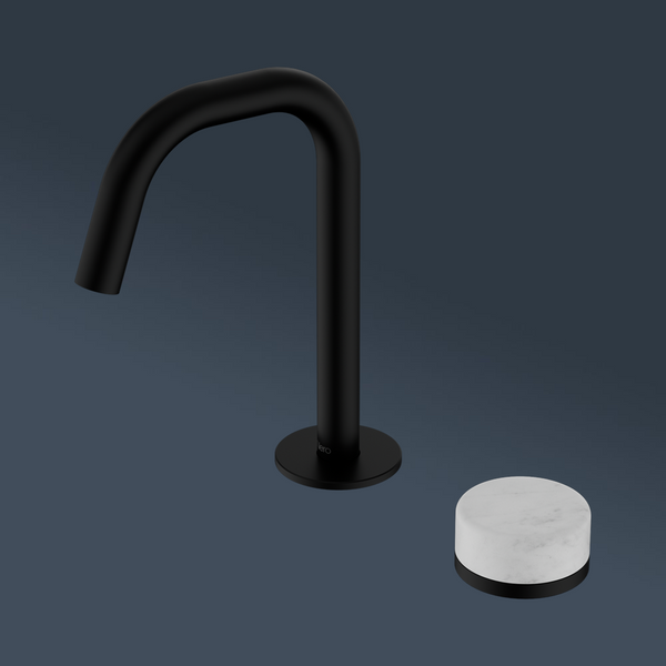 Nero Serenity Progressive Basin Mixer Edge Spout With Carrara Handle Matte Black