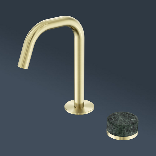 Nero Serenity Progressive Basin Mixer Edge Spout With Verde Alpi Handle Brushed Gold