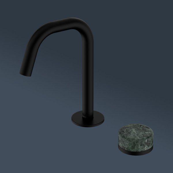 Nero Serenity Progressive Basin Mixer Edge Spout With Verde Alpi Handle Matte Black