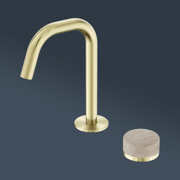 Nero Serenity Progressive Basin Mixer Edge Spout With Rome Travertine Handle Brushed Gold