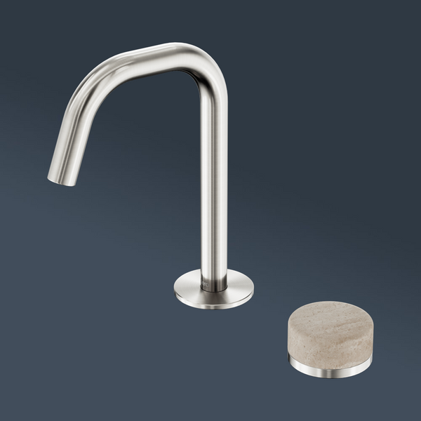 Nero Serenity Progressive Basin Mixer Edge Spout With Rome Travertine Handle Brushed Nickel