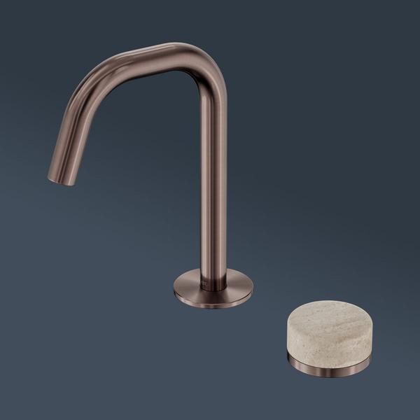 Nero Serenity Progressive Basin Mixer Edge Spout With Rome Travertine Handle Brushed Bronze