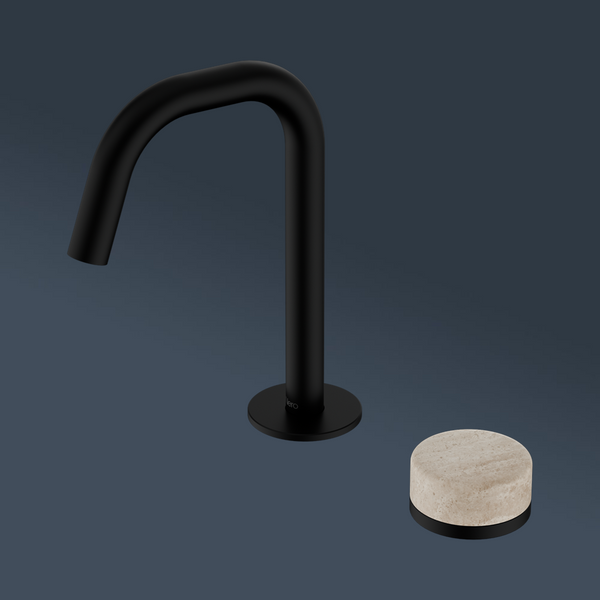 Nero Serenity Progressive Basin Mixer Edge Spout With Rome Travertine Handle Matte Black