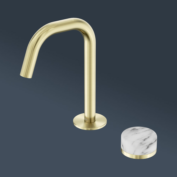 Nero Serenity Progressive Basin Mixer Edge Spout With Arabescato Corchia Handle Brushed Gold