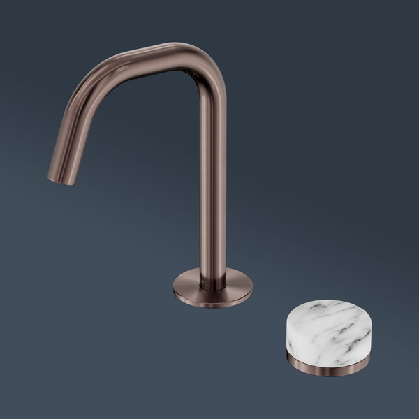 Nero Serenity Progressive Basin Mixer Edge Spout With Arabescato Corchia Handle Brushed Bronze
