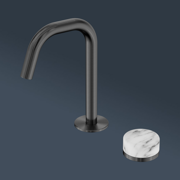 Nero Serenity Progressive Basin Mixer Edge Spout With Arabescato Corchia Handle Gunmetal