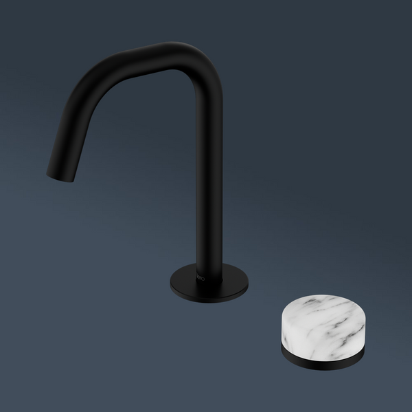 Nero Serenity Progressive Basin Mixer Edge Spout With Arabescato Corchia Handle Matte Black