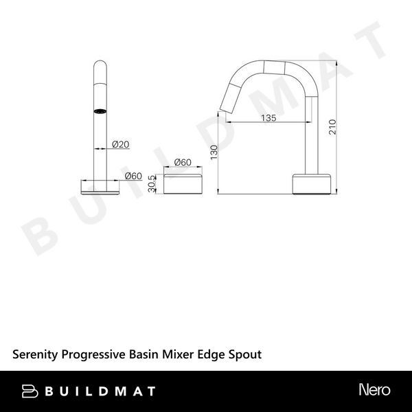 Nero Serenity Progressive Basin Mixer Edge Spout With Metal Handle Chrome