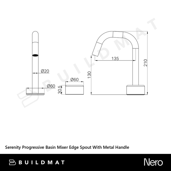 Nero Serenity Progressive Basin Mixer Edge Spout With Metal Handle Rome Bronze Lead Free