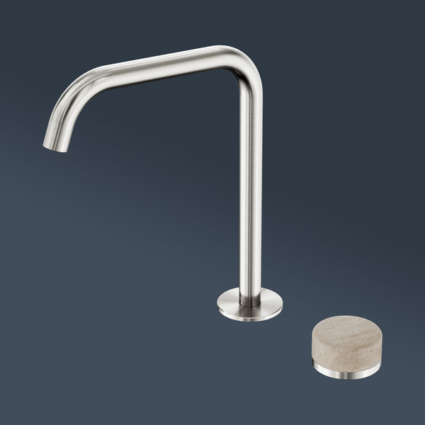Nero Serenity Progressive Bath/Kitchen Mixer Edge Spout With Rome Travertine Handle Brushed Nickel