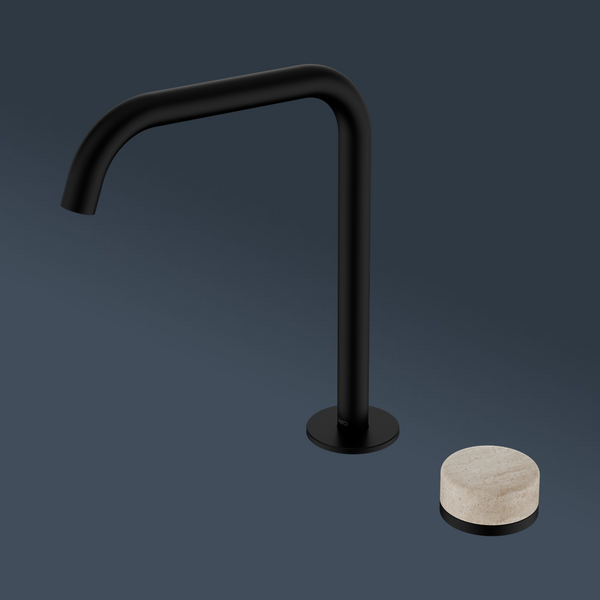 Nero Serenity Progressive Bath/Kitchen Mixer Edge Spout With Rome Travertine Handle Matte Black