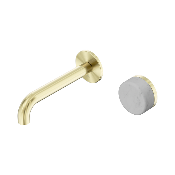 Nero Serenity Progressive Wall Basin Mixer 160mm Spout With Carrara Handle Brushed Gold