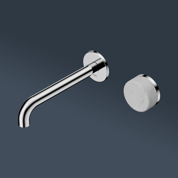 Nero Serenity Progressive Wall Basin Mixer 160mm Spout With Carrara Handle Chrome