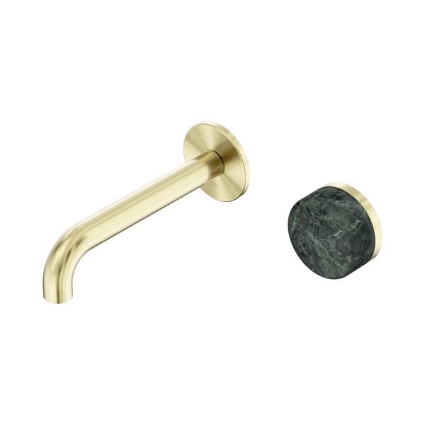 Nero Serenity Progressive Wall Basin Mixer 160mm Spout With Verde Alpi Handle Brushed Gold