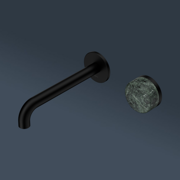 Nero Serenity Progressive Wall Basin Mixer 160mm Spout With Verde Alpi Handle Matte Black
