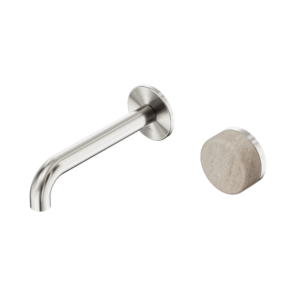 Nero Serenity Progressive Wall Basin Mixer 160mm Spout With Rome Travertine Handle Brushed Nickel