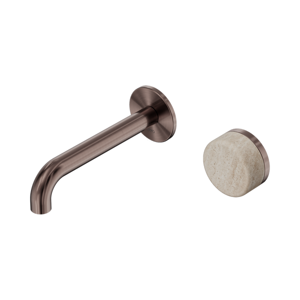 Nero Serenity Progressive Wall Basin Mixer 160mm Spout With Rome Travertine Handle Brushed Bronze