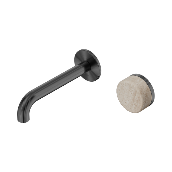 Nero Serenity Progressive Wall Basin Mixer 160mm Spout With Rome Travertine Handle Gunmetal