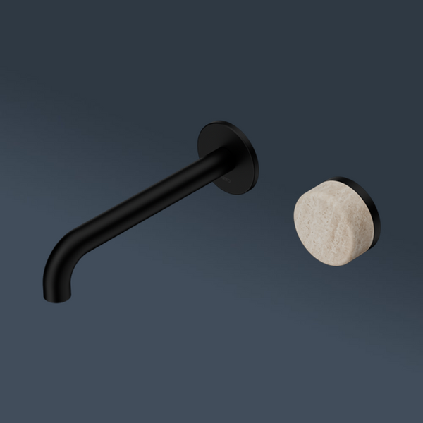 Nero Serenity Progressive Wall Basin Mixer 160mm Spout With Rome Travertine Handle Matte Black
