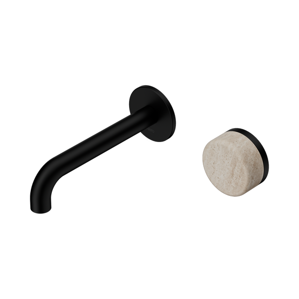 Nero Serenity Progressive Wall Basin Mixer 160mm Spout With Rome Travertine Handle Matte Black
