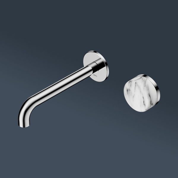 Nero Serenity Progressive Wall Basin Mixer 160mm Spout With Arabescato Corchia Handle Chrome