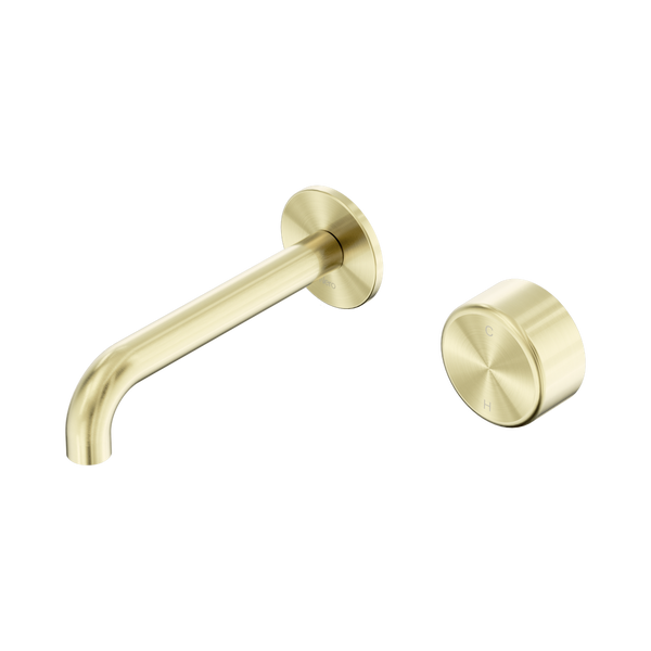 Nero Serenity Progressive Wall Basin Mixer 160mm Spout With Metal Handle Brushed Gold