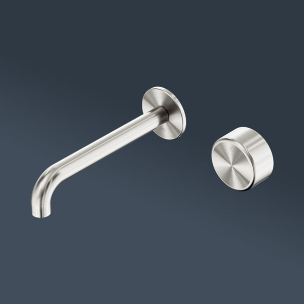 Nero Serenity Progressive Wall Basin Mixer 160mm Spout With Metal Handle Brushed Nickel